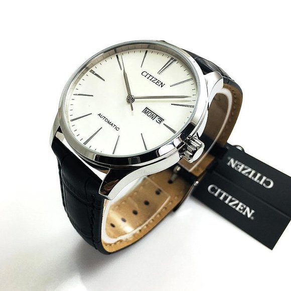 s-l400.jpg Citizen Black Leather Day-Date Watch
